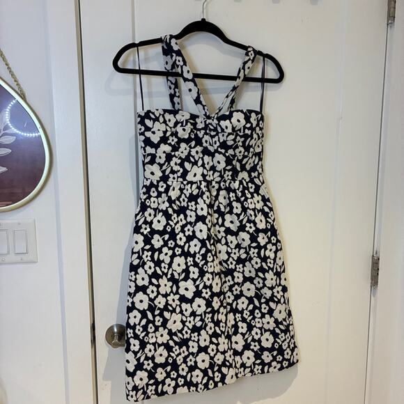 Tibi Navy and White Floral Halter Mini Dress - Picture 1 of 11